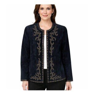 Linea by Louis Dell'Olio Black Leather Blazer Embroidered Details NWT